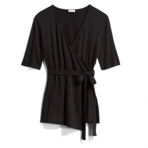 NWT 41 Hawthorn Sierah Asymmetric Knit Tie Waist Wrap Top in Black